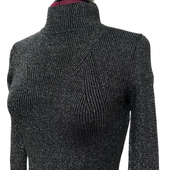 STEVE MADDEN Nadina Mock Neck Sweater Dress Long Sleeve Black Metallic NWT M - Picture 3 of 9